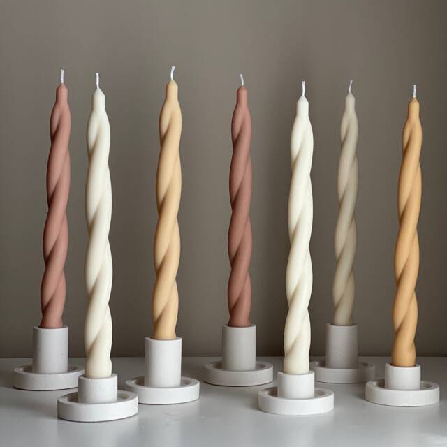 Tall Twisted Soy Wax Taper Candle Handmade Dinner Decor - image 1