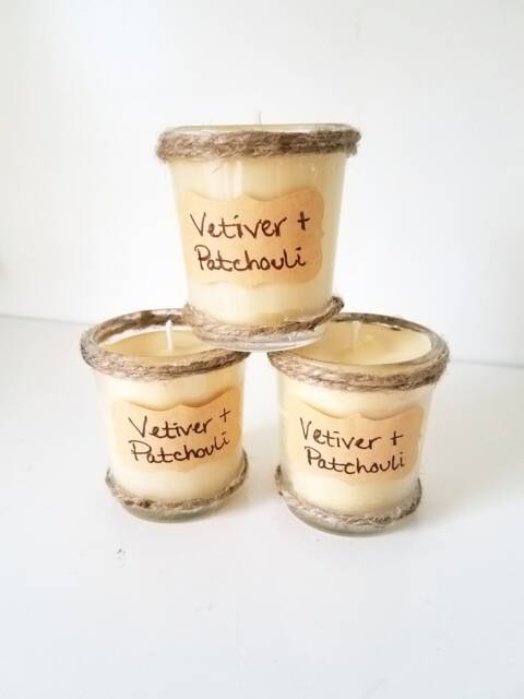 Beeswax Vetiver & Patchouli Aromatherapy Candles - Choice Of 1-3 Two Ounce Votives Pure Beeswax, Organic Coconut Oil, Essential Oils