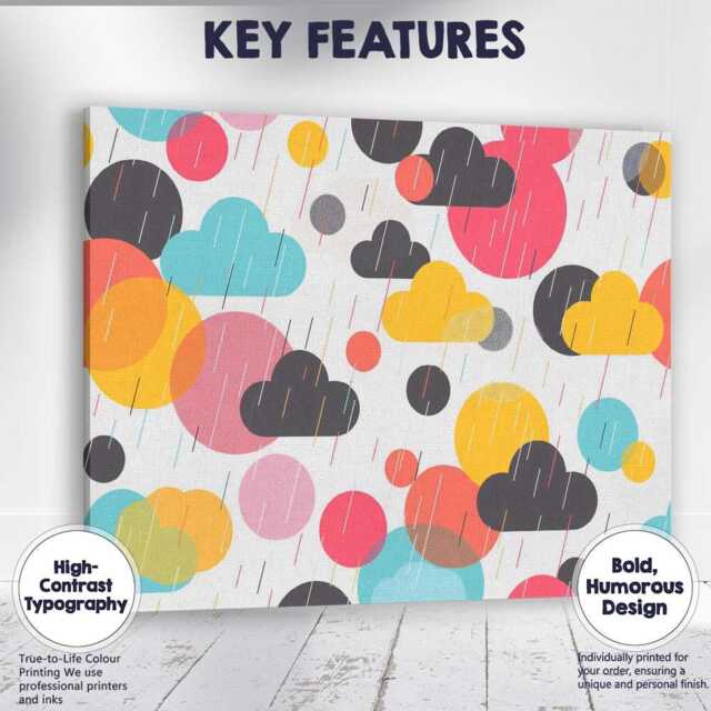 Playful Geometric Rain Clouds Abstract Pattern Canvas Wall Art Print Decor Picture Ready To Hang - image 1