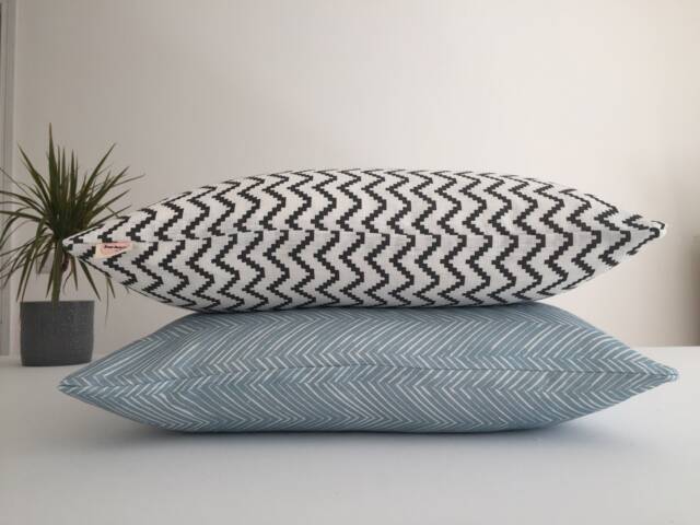 Set Of 2 Xl Scandi Cushions With Inserts Included - Sky Blue/White & Black/White - image 1
