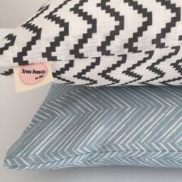 Set Of 2 Xl Scandi Cushions With Inserts Included - Sky Blue/White & Black/White - thumbnail 2