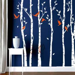 Birch Tree Vinyl Wall Decals, Flying Birds, Nursery Decor - thumbnail 3