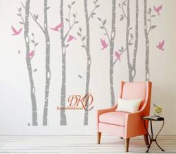 Birch Tree Vinyl Wall Decals, Flying Birds, Nursery Decor