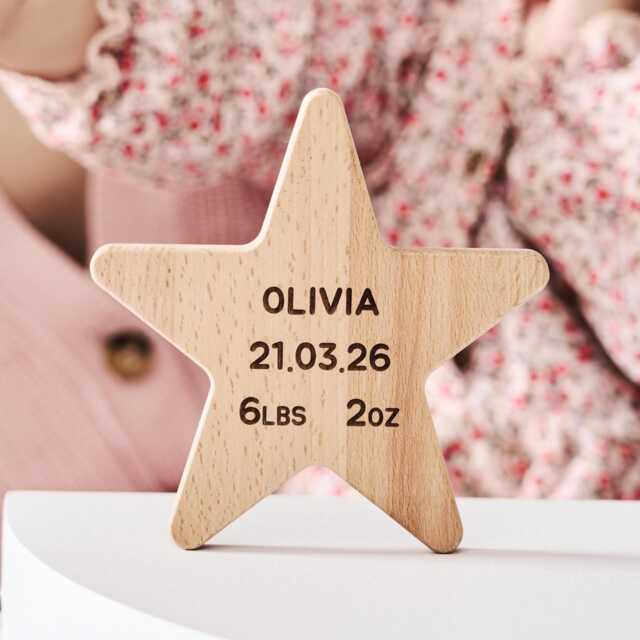 Personalized Wooden Star Baby Keepsake - Engraved Nursery Decoration, Christening Gift - image 1