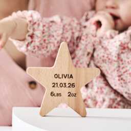 Personalized Wooden Star Baby Keepsake - Engraved Nursery Decoration, Christening Gift - thumbnail 2