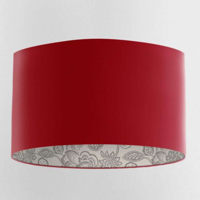 Claret Red Velvet Handmade Lampshade With Grey Floral Lining - image 1