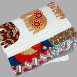 Indian Traditional Handmade Gujrati Embroidery Bedsheet Stylized Elephants, Handmade Bed Sheet Handcrafted Unique Ethnic Look Applique Design - thumbnail 2