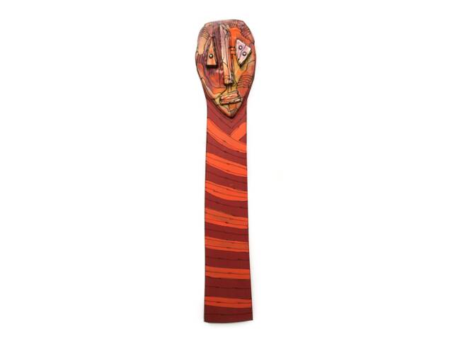 Red Ceramic Art Doll 3D Wood Wall Sculpture - image 1