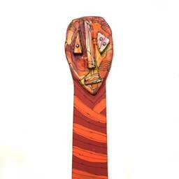 Red Ceramic Art Doll 3D Wood Wall Sculpture - thumbnail 2