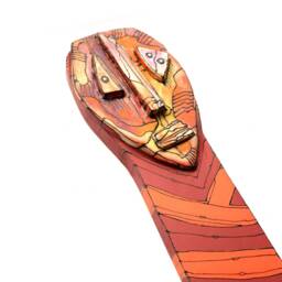 Red Ceramic Art Doll 3D Wood Wall Sculpture - thumbnail 3