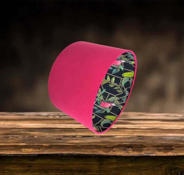 Pink Velvet Bird Lampshade For Ceiling & Table Lamps, Art Deco Geometric Drum Light Shade - image 1