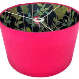Pink Velvet Bird Lampshade For Ceiling & Table Lamps, Art Deco Geometric Drum Light Shade - thumbnail 3