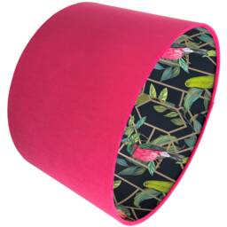 Pink Velvet Bird Lampshade For Ceiling & Table Lamps, Art Deco Geometric Drum Light Shade - thumbnail 2