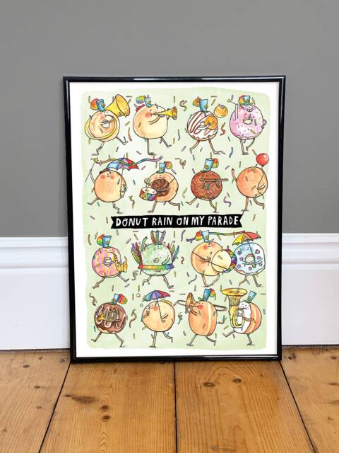 Donut Parade Art Print - Whimsical Food Pun Kitchen Decor - image 1
