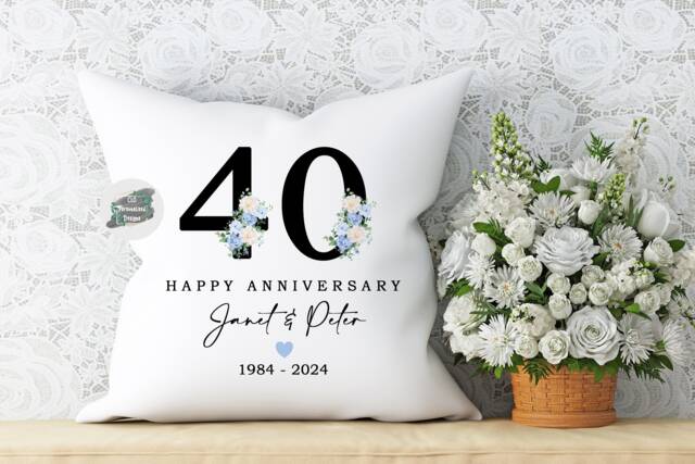 Personalised Floral 40Th Anniversary Cushion, Ruby Wedding Gift - image 1