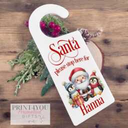 Personalised Santa Stop Here Door Hanger, Christmas Eve Acrylic Sign - thumbnail 1
