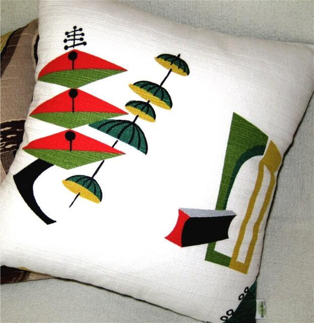 Mid Century Modern Pillow - Atomic 50S Vintage Barkcloth Cover Jetsons Spacely Sprocket - image 1