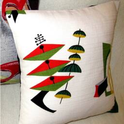 Mid Century Modern Pillow - Atomic 50S Vintage Barkcloth Cover Jetsons Spacely Sprocket - thumbnail 2