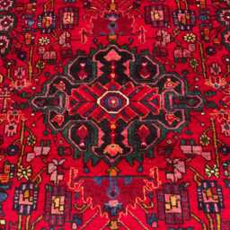 Red Heriz Rug 5x7.7 Ft, Navy Blue Medallion Tribal Rug, Hand Knotted Wool Small Area Geometric Serapi Style Boho Floor Decor - thumbnail 3