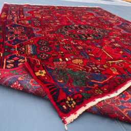 Red Heriz Rug 5x7.7 Ft, Navy Blue Medallion Tribal Rug, Hand Knotted Wool Small Area Geometric Serapi Style Boho Floor Decor - thumbnail 4