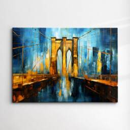 New York City Brooklyn Bridge View Landmark Oil Painting Style Wall Art, Framed Calming Canvas Poster Print Home/Office Room Decor Gifts - thumbnail 3
