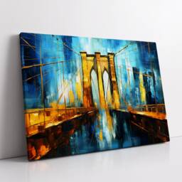 New York City Brooklyn Bridge View Landmark Oil Painting Style Wall Art, Framed Calming Canvas Poster Print Home/Office Room Decor Gifts - thumbnail 2