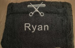 Hairdressing Design Embroidered Onto 100% Cotton Towels & Personalised With A Name
