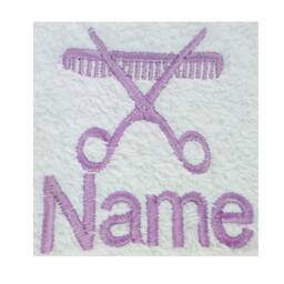 Hairdressing Design Embroidered Onto 100% Cotton Towels & Personalised With A Name - thumbnail 2