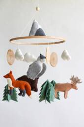 Woodland Baby Mobile, Pine Tree Owl Nursery Mobile - thumbnail 1
