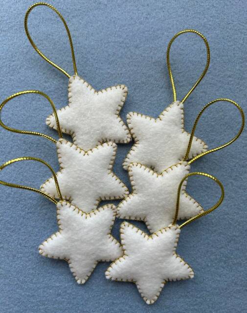 Handmade Wool Felt Stars, Christmas Tree Ornaments, Tiny Stars Set Of 6 - image 1