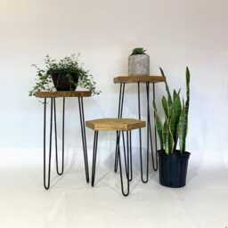 Handmade Reclaimed Wood Side Table Hexagon Hairpin Leg Plant Stand - thumbnail 3