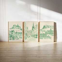 Set Of 3 Edinburgh Posters, Scottish City Wall Art, Travel Print Set, Modern Architecture Artwork, Urban Home Decor, UK Landscape Style - thumbnail 2