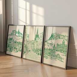 Set Of 3 Edinburgh Posters, Scottish City Wall Art, Travel Print Set, Modern Architecture Artwork, Urban Home Decor, UK Landscape Style - thumbnail 3