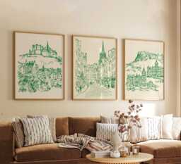 Set Of 3 Edinburgh Posters, Scottish City Wall Art, Travel Print Set, Modern Architecture Artwork, Urban Home Decor, UK Landscape Style