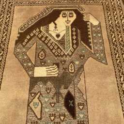 Handmade Pictorial Rug 3x5, Afghan Woman Portrait Rug, Baluch Figure Wall Art, Natural Dye Wool Tapestry, Neutral Brown Accent Quirky Tribal - thumbnail 3