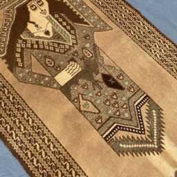 Handmade Pictorial Rug 3x5, Afghan Woman Portrait Rug, Baluch Figure Wall Art, Natural Dye Wool Tapestry, Neutral Brown Accent Quirky Tribal - thumbnail 4