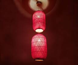Red Bamboo Shade Pendant Light Two-Bulb Socket