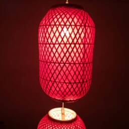 Red Bamboo Shade Pendant Light Two-Bulb Socket - thumbnail 3
