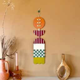 Quirky Wall Hanging - Handmade Chequerboard Plywood Sculpture - thumbnail 1