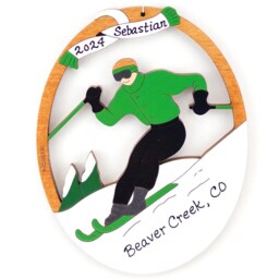 Personalized Skiing Christmas Ornament For Male Skier With Custom Colors-Wood, Hand Painted, Laser Cut - thumbnail 2