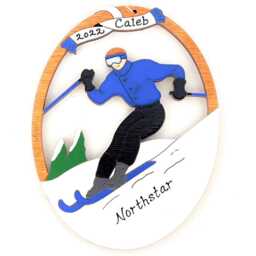 Personalized Skiing Christmas Ornament For Male Skier With Custom Colors-Wood, Hand Painted, Laser Cut - thumbnail 3