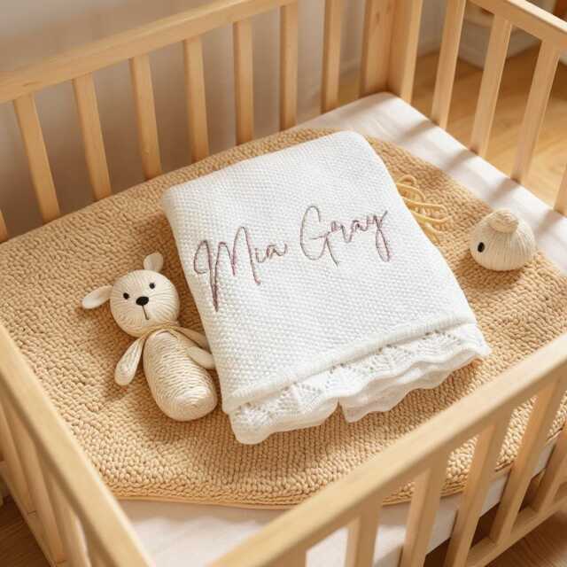 Personalized Embroidered Baby Blanket, Knitted Name Blanket, Soft Cotton Blanket For Newborns, Shower Gift, 2025 Christmas Gifts - image 1