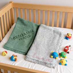 Personalized Embroidered Baby Blanket, Knitted Name Blanket, Soft Cotton Blanket For Newborns, Shower Gift, 2025 Christmas Gifts - thumbnail 2