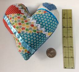 Mini Quilt Heart Pillow, Upcycled Denim, Country Decor - thumbnail 1