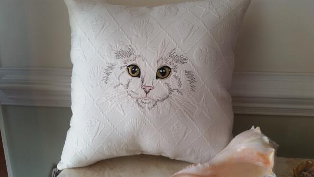 Embroidered Cat Face Pillow - 16x16 Or 18x18 - image 1