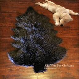 Faux Fur Christmas Tree Skirt - Shag Accent Rug, Log Cabin Decor - thumbnail 3