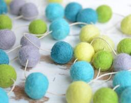Blue Felt Ball Garland. Party Decor. 35 Balls 2 Metres. Wedding Decorations. Boys. Kids Room Home - thumbnail 2