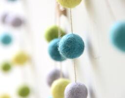Blue Felt Ball Garland. Party Decor. 35 Balls 2 Metres. Wedding Decorations. Boys. Kids Room Home - thumbnail 1