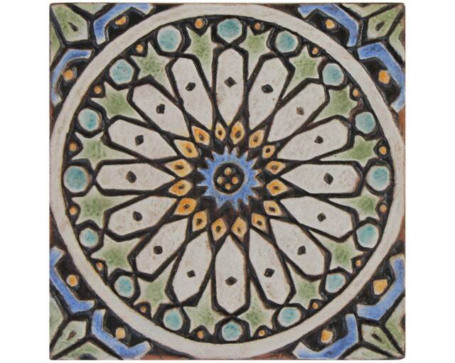 Handmade Moroccan Ceramic Tile Matt Blue Mosaic Wall Art - 20cm/7.9 - image 1