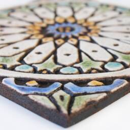 Handmade Moroccan Ceramic Tile Matt Blue Mosaic Wall Art - 20cm/7.9 - thumbnail 3